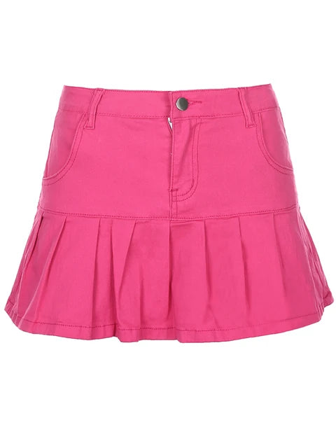 Rapcopter Women Jeans Skirts High Waist Pleated Skirts Zipper Mini Skirts Summer New 90S Streetwear Bottom Y2K Skinny Blue Skirt