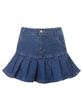 Rapcopter Women Jeans Skirts High Waist Pleated Skirts Zipper Mini Skirts Summer New 90S Streetwear Bottom Y2K Skinny Blue Skirt