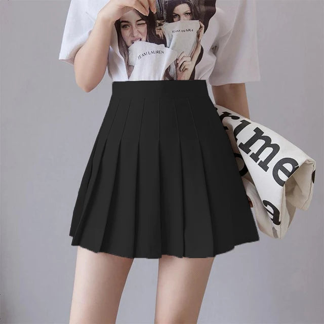 Women Skirt Solid Pleated Skirts High Waist Student Harajuku Cheerleader Uniforms Girls Dance Tennis Skirts with Lining Shorts