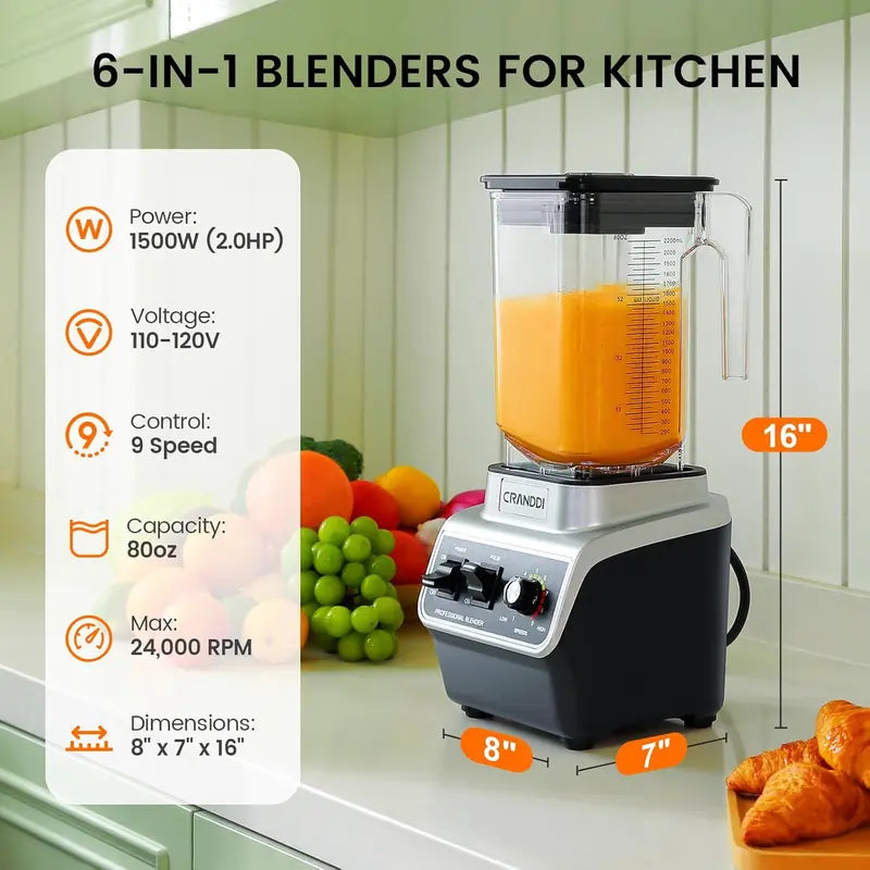 CRANDDI 1500W Commercial-Grade Blender with 80oz BPA-Free Pitcher