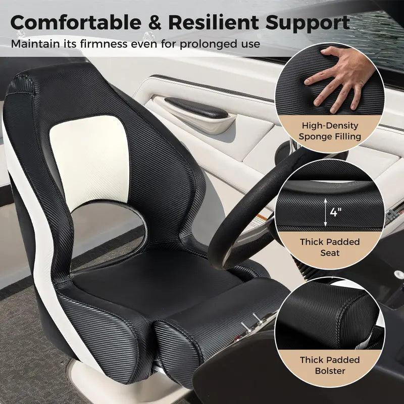 Flip-Up Sports Boat Seat – Ergonomic Captain's Bucket Design with Waterproof PVC Upholstery