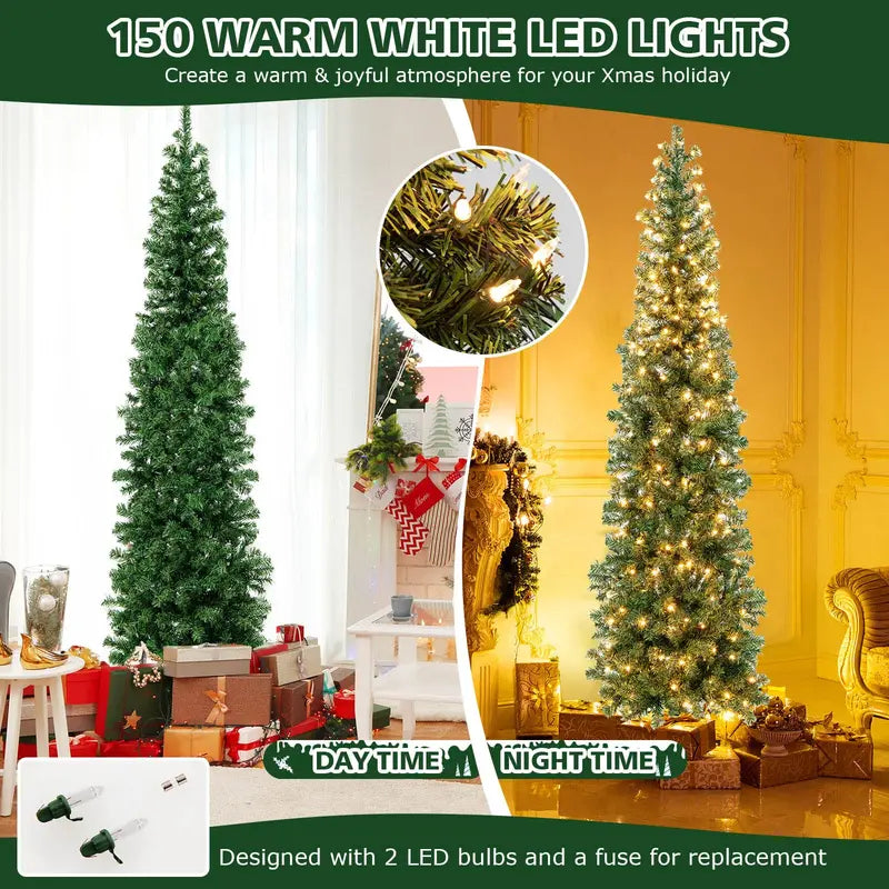Slender 7-Foot Pre-Lit Half-Tree – Space-Saving LED Xmas Decoration