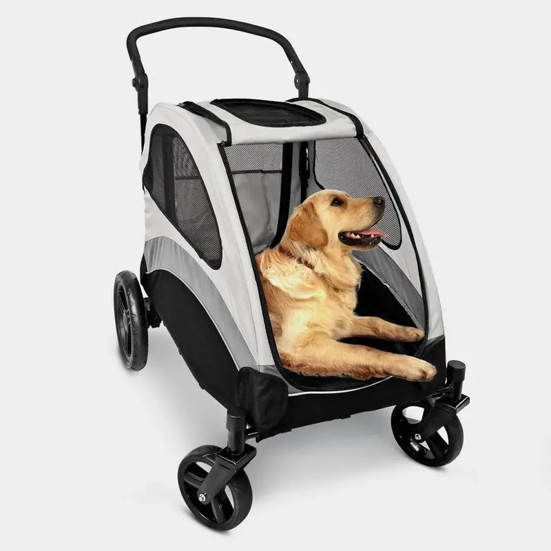 Large or Dual-Pet Foldable Stroller with 4-Wheel Jogger Design and All-Terrain Wagon Functionality