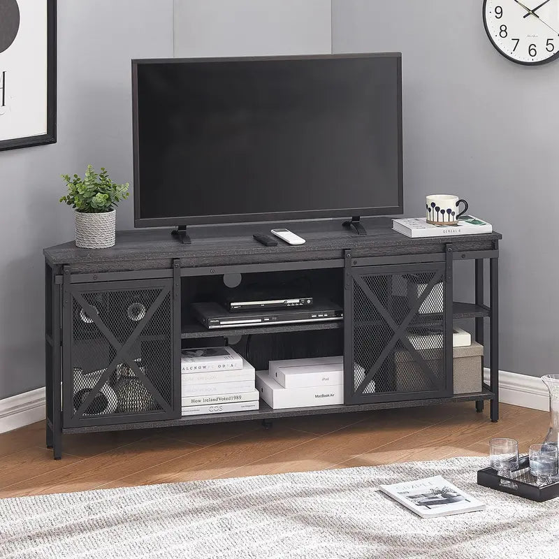Rustic Corner TV Stand for 55-Inch Screens with Ample Storage Compartments
