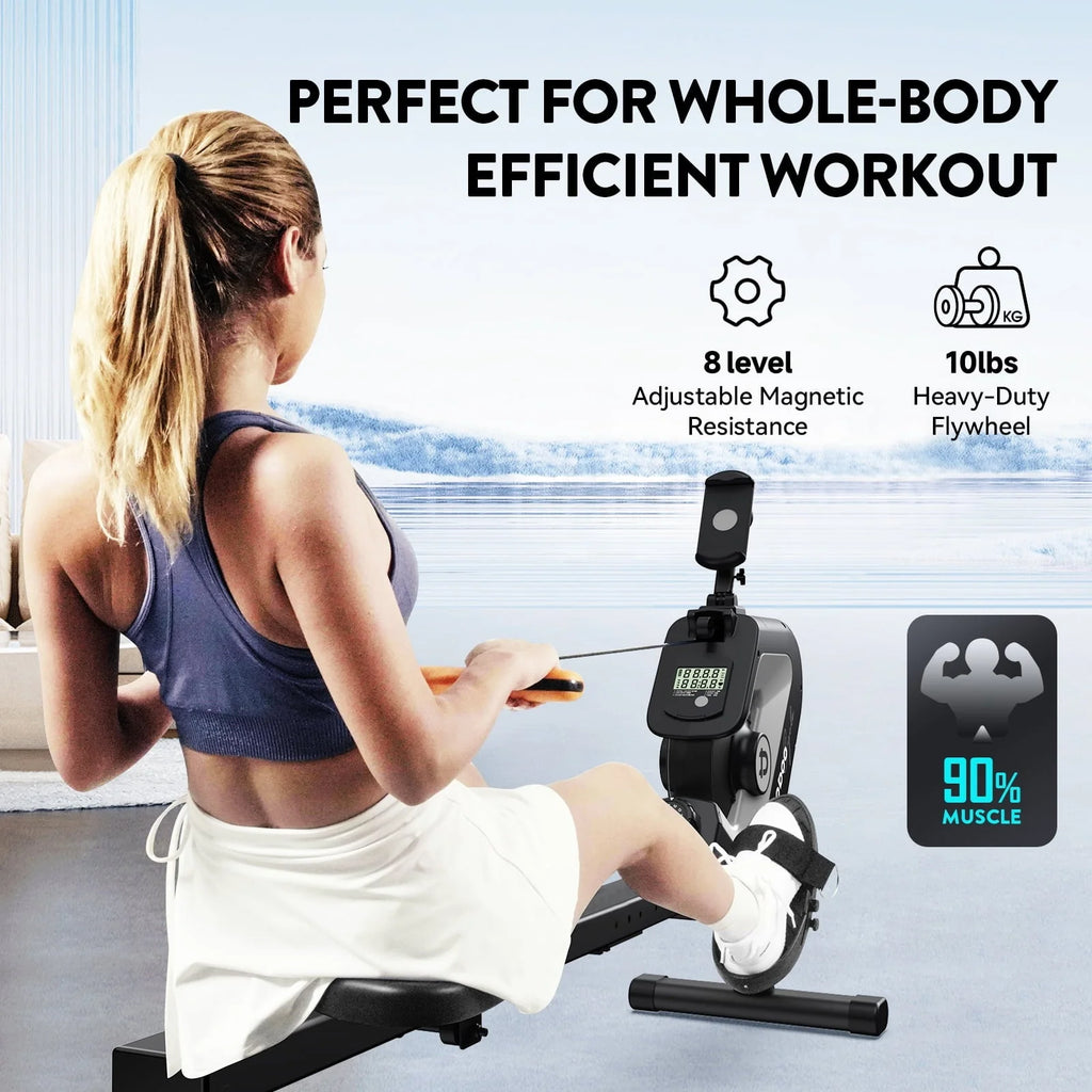 Pooboo Magnetic Rowing Machines Rower Foldable with 8 Level Resistance Indoor Rower Machines with Digital Monitor & Transport Wheels Max Weight up to 350 lb