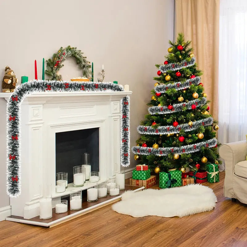 IZNEN 50FT Christmas Garland with 38 Red Bows, Green PVC Tinsel for Indoor & Outdoor Decor