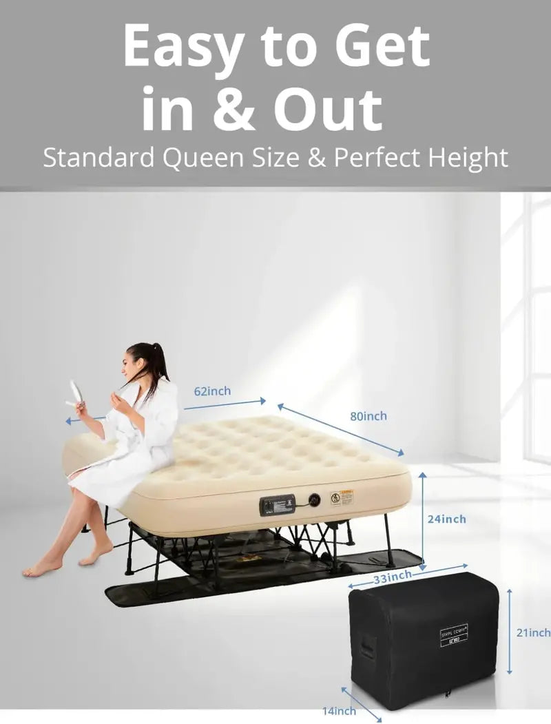 Simpli Comfy EZ Air Queen Mattress Bundle – Includes Frame & Electric Pump