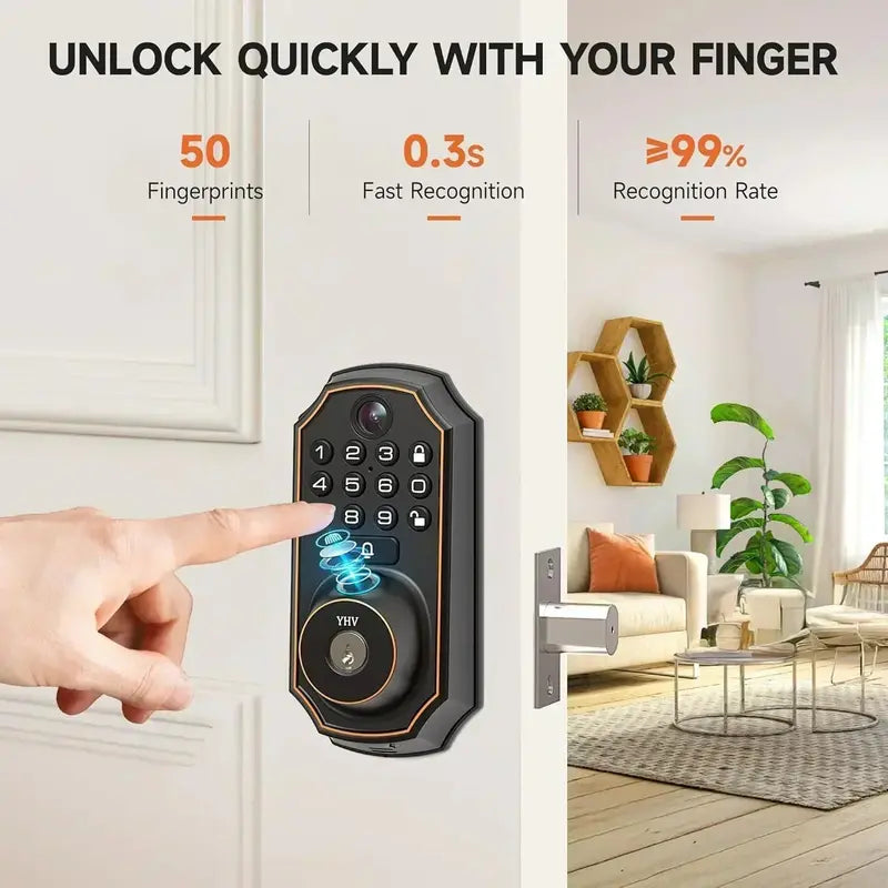 Smart Keyless Door Lock with Built-in Camera: Fingerprint, App & Remote Access Control