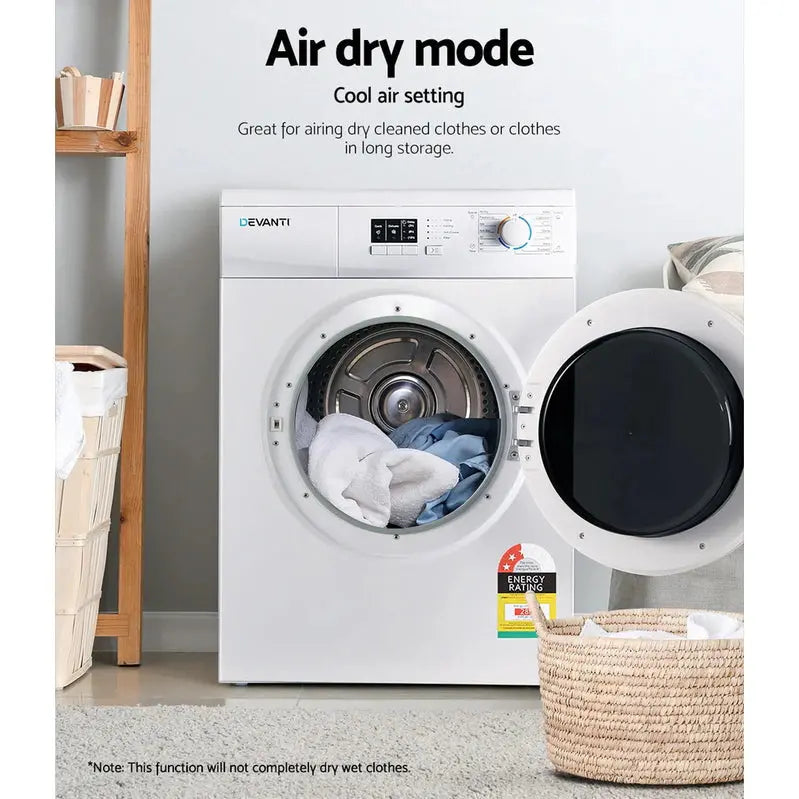 Devanti 7kg Vented Tumble Dryer – Compact White Capacity Dryer with Multiple Programs
