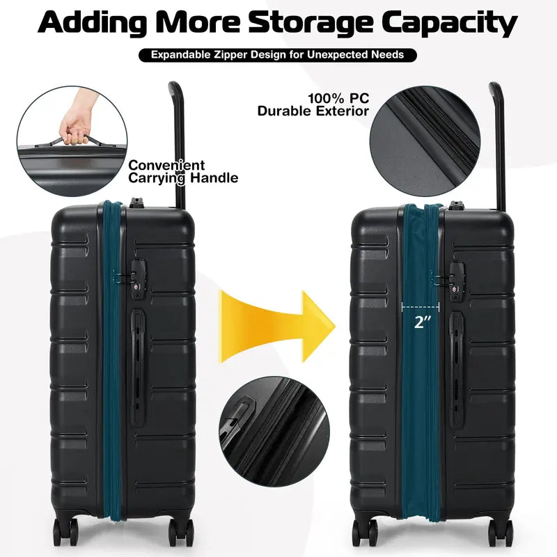 Expandable 3-Piece Spinner Luggage Set for Travel