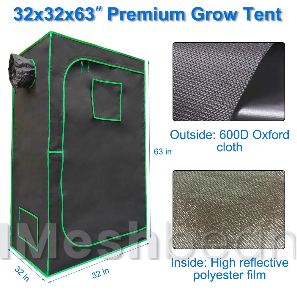 Imeshbean Upgraded 32"x32"x63" Grow Tent Kit, Fabric, Complete System, LED Light, Includes Fan & Timer