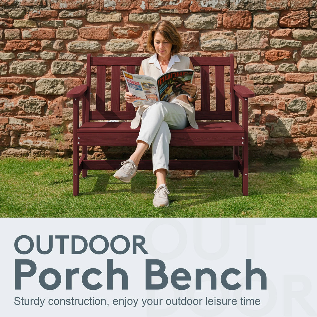 SERWALL Outdoor Bench for 2 - Person, Weather - Resistant HDPE with Aluminum Reinforcement, Supports 660 lb, Comfortable Seating for Patio, Garden, and Porch, Black
