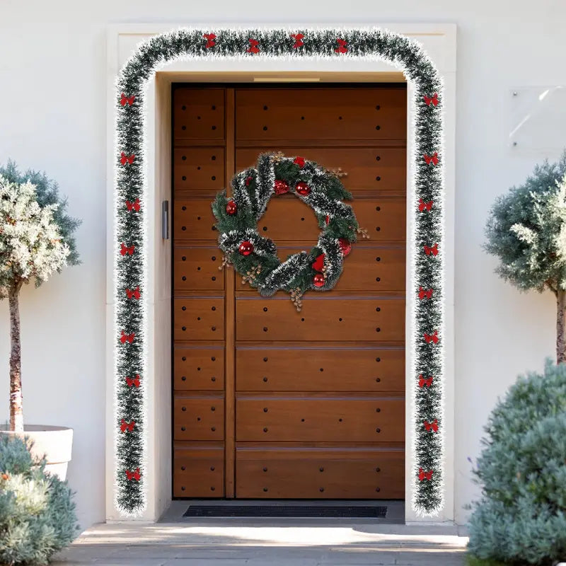 IZNEN 50FT Green Tinsel Christmas Garland with 38 Red Bows for Indoor/Outdoor Holiday Decor