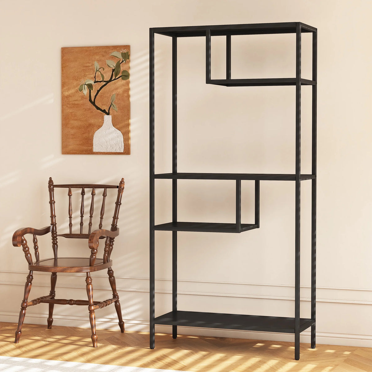 Modern Storage Shelf with 4 Compartments & Metal Legs, Freestanding Organizer, Book Shelves Display Shelves for Living Room, Bedroom, Home Office