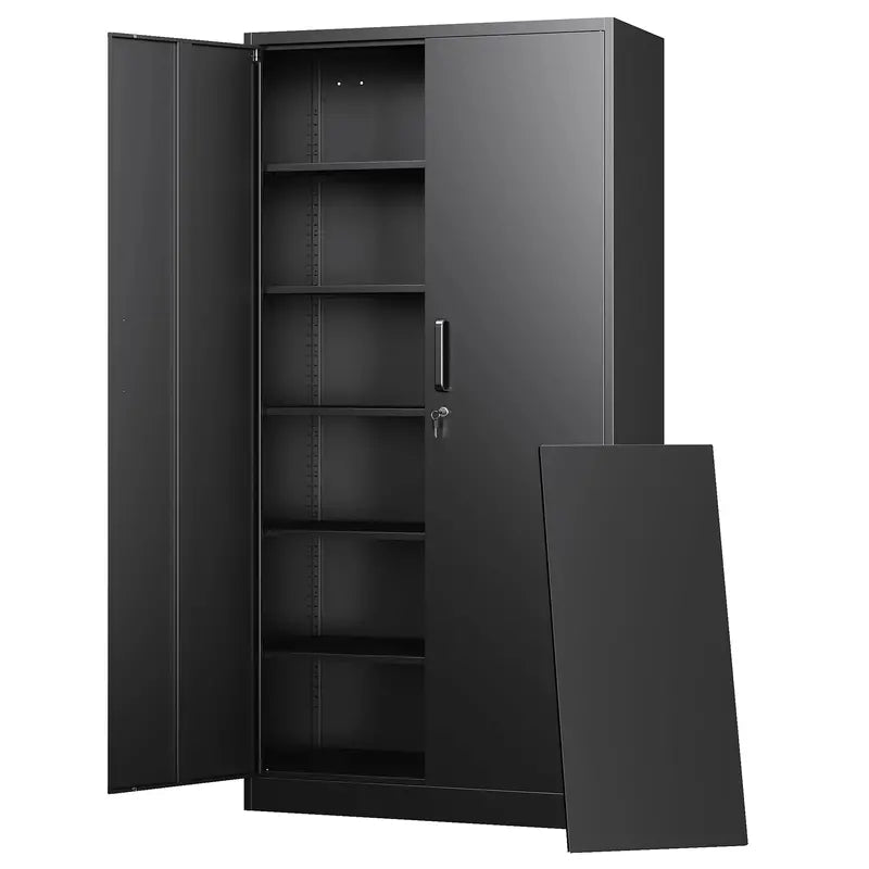 Letaya 71″ Metal Storage Cabinet with Lock, 5 Shelves, Heavy-Duty Steel, for Office/Garage/Home