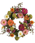 Nearly Natural 24-in. Peony Wreath - Mixed