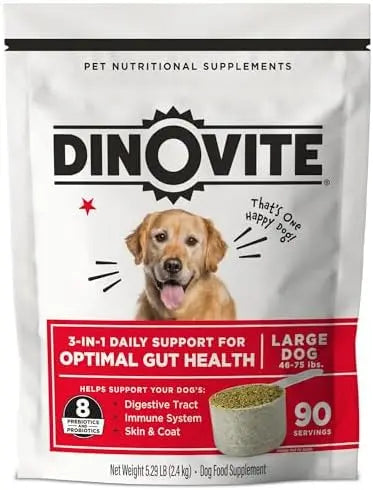Dinovite Probiotics for Dogs: 90-Day Supply, Supports Skin, Coat, Gut Health, 45+ lbs