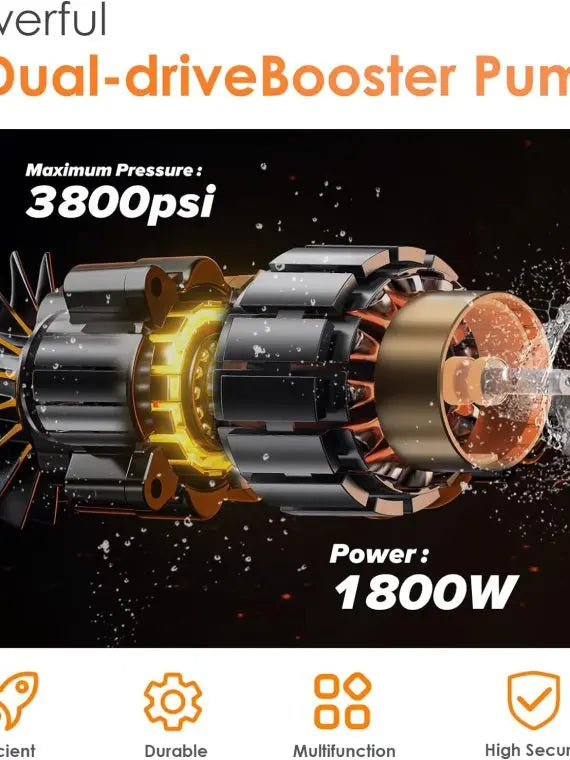 Orange Electric Pressure Washer 3800PSI 2.4GPM with 5 Nozzles, Dual Water Intake & 35FT Cord for Cars, Fences, Patios Cleaning
