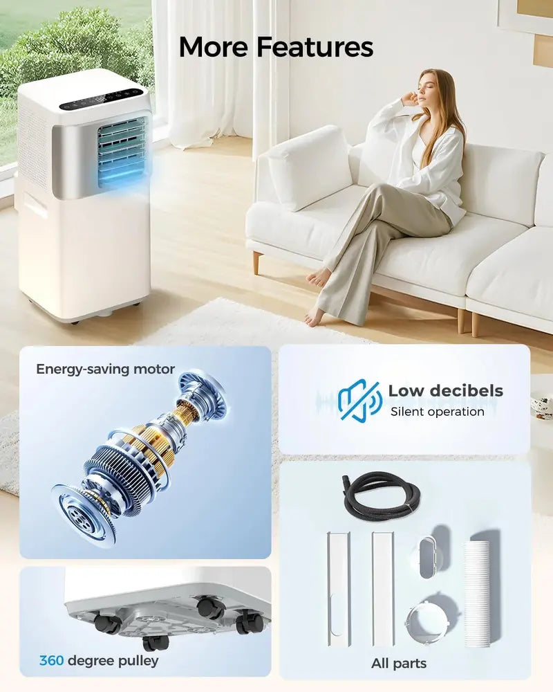 Smart 16,000 BTU Portable Air Conditioner — 5-in-1 WiFi AC Unit (Cool/Fan/Dehumidify/Heat/Air Purify), No Drainage Required, App-Controlled