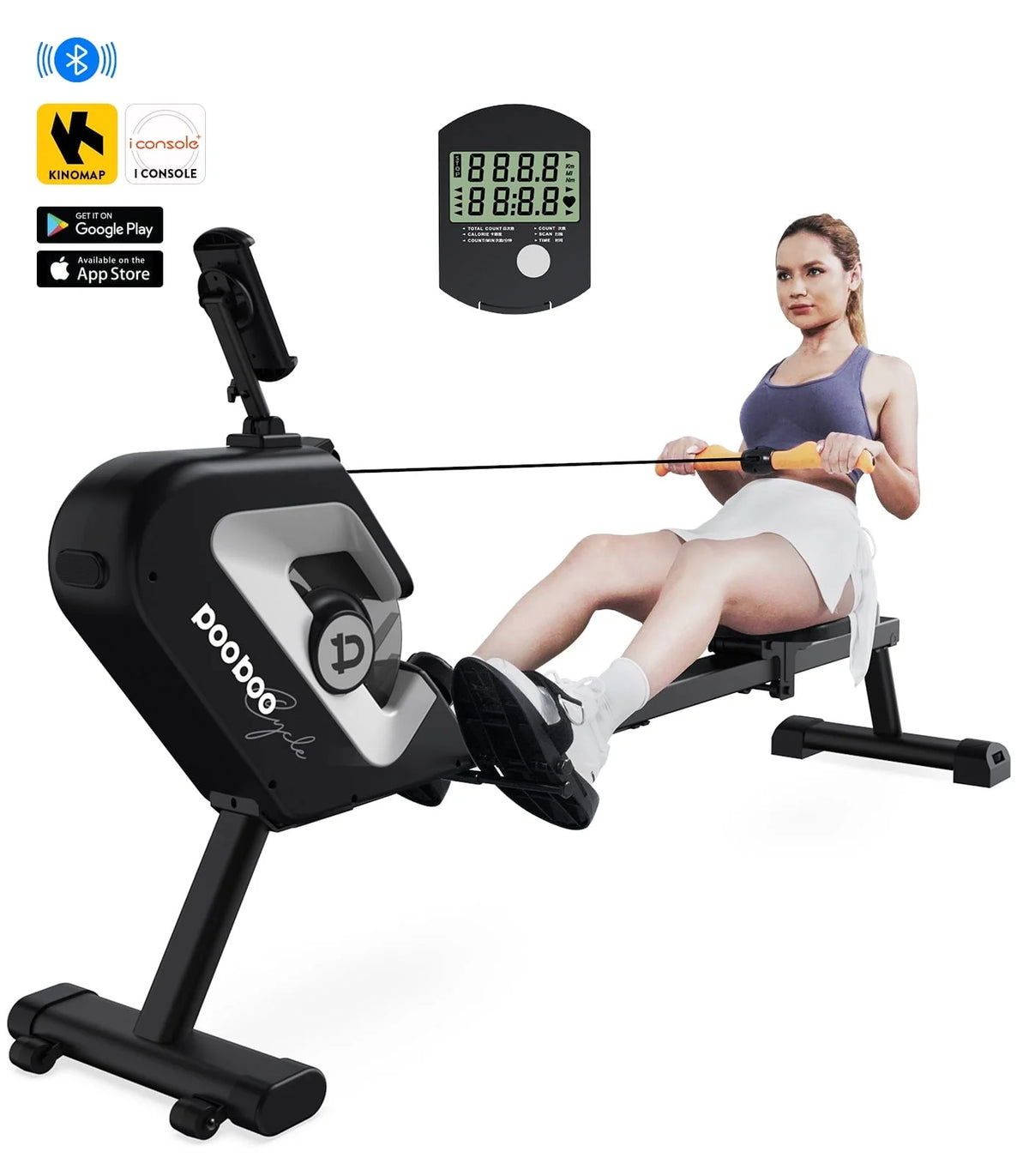 Pooboo Magnetic Rowing Machines Rower Foldable with 8 Level Resistance Indoor Rower Machines with Digital Monitor & Transport Wheels Max Weight up to 350 lb