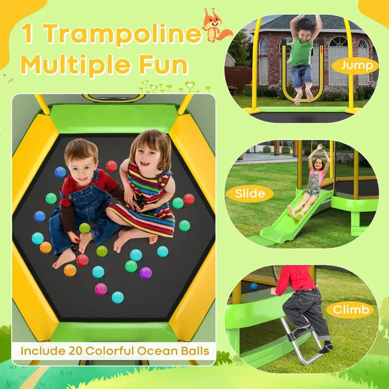 Kids' Trampoline with Integrated Slide, 7-Foot ASTM-Certified Backyard Play Set