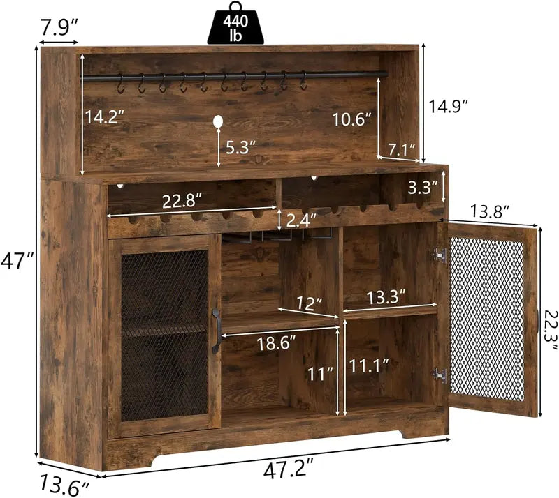 LED-Illuminated Wine & Liquor Bar Cabinet – Multi-Function Coffee Bar with Glass Holders & Buffet Storage