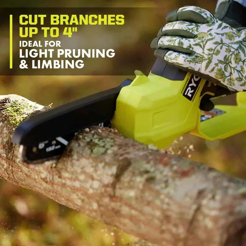 RYOBI ONE+ 18V 6″ Cordless Pruning Chainsaw Tool Only – Compact, Tool-less Tensioning, Oil-Free, 3-Year Warranty