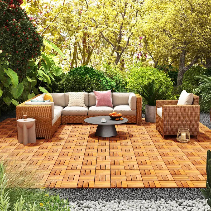 Interlocking Acacia Wood Decking Tiles — 27-Pack, 12″×12″ per Tile