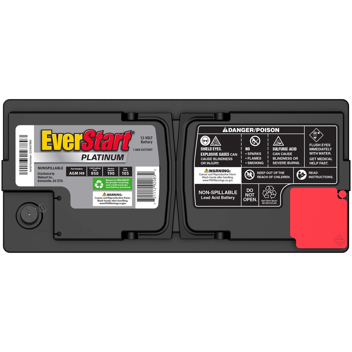 Everstart Platinum BOXED AGM Battery, Group Size H9 12 Volt, 950 CCA 105RC