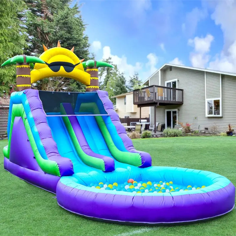 Relunch 26-Foot Inflatable Dual-Lane Water Slide for Kids & Adults – PVC Outdoor Splash Park with Blower & Pool