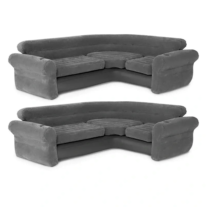 Intex Inflatable L-Shaped Corner Sofa – Gray 2-Pack with Cup Holders