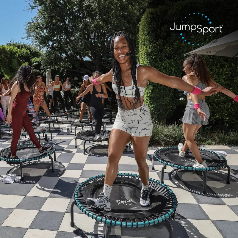 JumpSport 350 Pro Indoor Trampoline – 39″ Fitness Trampoline with Enhanced Stability & Cardio Focus (Teal/Black)