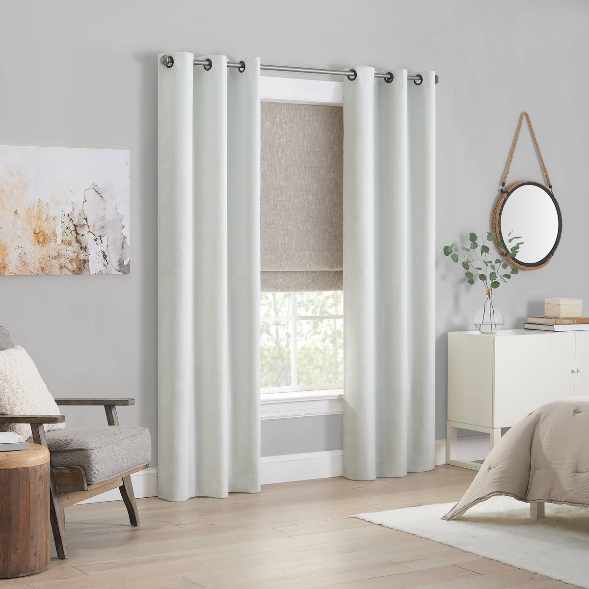 Eclipse Drew Blackout Textured Solid Cordless Roman Shade, 64" x 27" - Linen