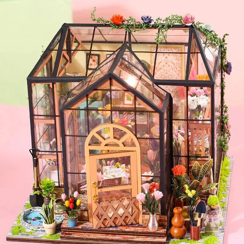 Jenny's Greenhouse DIY Miniature Dollhouse Kit – Wooden Flowerhouse Toy for Kids