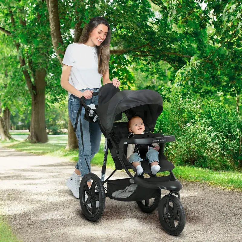 Delta Children Apollo Jogging Stroller – Shock-Absorbing Frame, Spacious Canopy, Recline Function