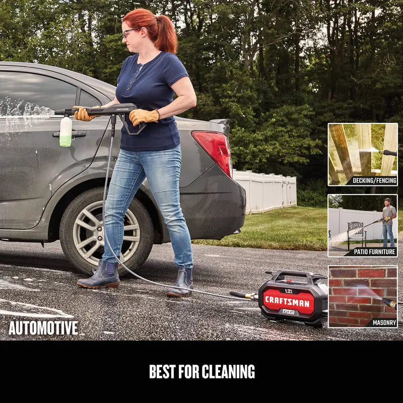 CRAFTSMAN 1700-PSI Electric Pressure Washer, 1.2 GPM, 13 Amp Motor, Soap Applicator, 20 ft. Hose, 35 ft. Cord