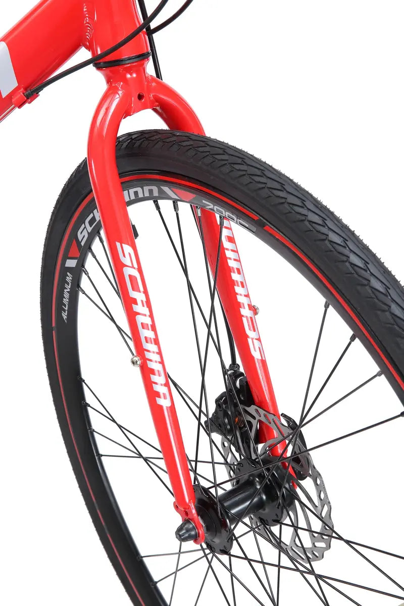 Schwinn Kempo Hybrid Road Bike – 700c Wheels, 21-Speed Shimano Drivetrain, Men's Red Frame