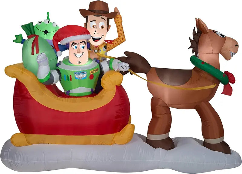 Disney Toy Story Inflatable Yard Scene – Sleigh-Themed Holiday Decoration with LED Lights