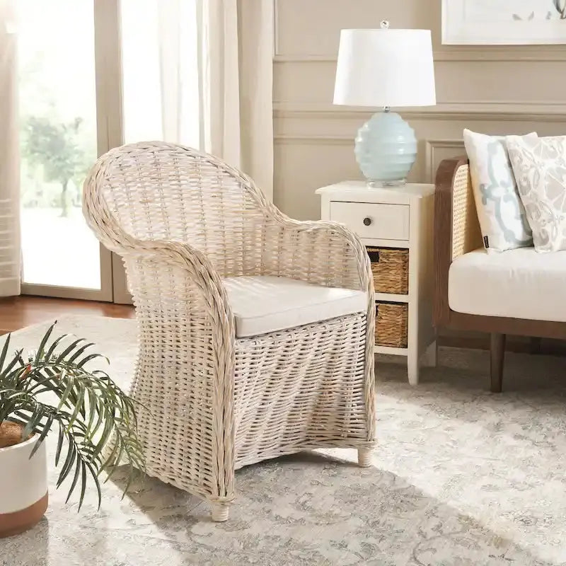 SAFAVIEH Sinja Yellow Rattan Club Chair – Handwoven Boho Accent Seating (24″W x 26″D x 35″H)