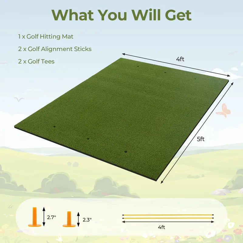 Professional Golf Hitting Mat – 5x3ft or 5x4ft, 20–32mm Thick with Alignment Tools