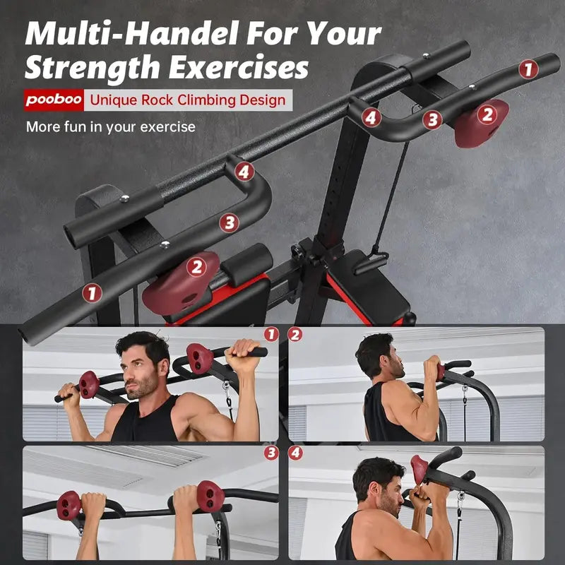 Pooboo Adjustable Power Tower – Dip Station, Pull-Up Bar & Ab Board