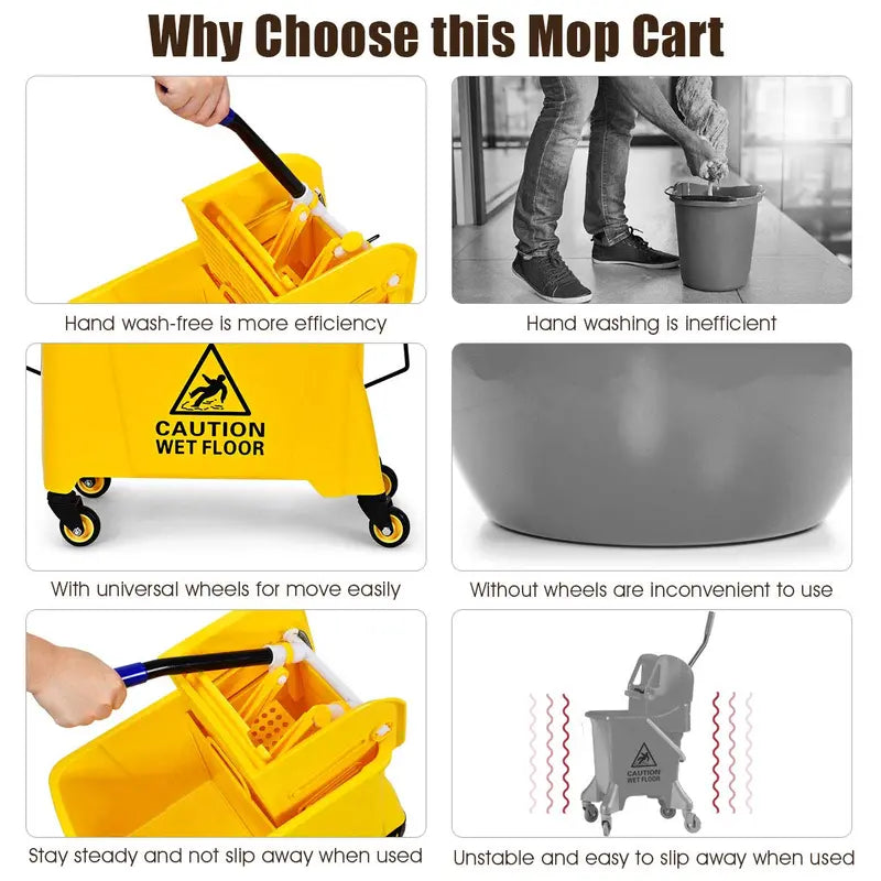 Commercial-Grade Mop Bucket with Wringer – Portable 21-Quart Yellow Cleaning Station