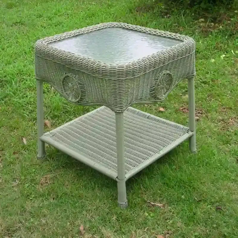 Riviera Resin Wicker Side Table – 18-Inch Lightweight Indoor/Outdoor Accent Piece