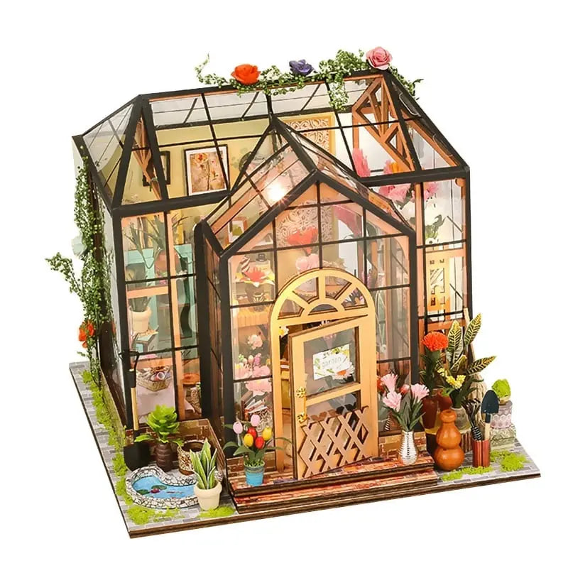 Jenny's Greenhouse DIY Miniature Dollhouse Kit – Wooden Flowerhouse Toy for Kids