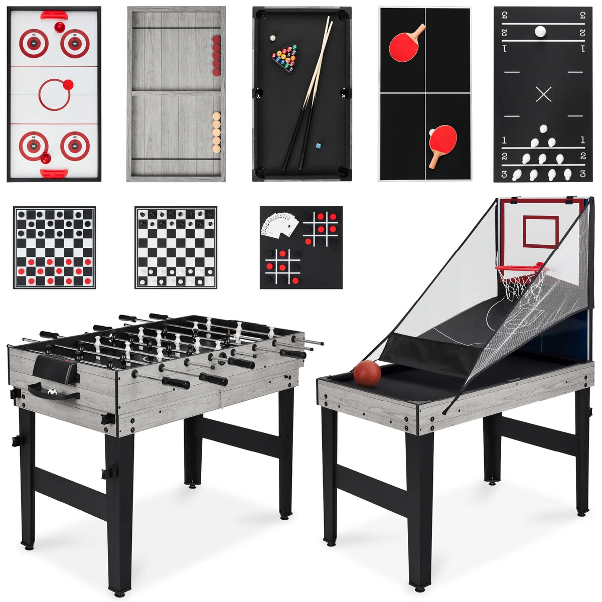 Best Choice Products 13 - in - 1 Combo Game Table Set W/ Ping Pong, Foosball, Basketball, Hockey, Archery - Natural