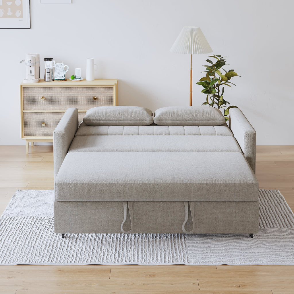 Noodeniya 54" Twins Pull Out Sofa Bed, Modern Convertible Sleeper Couch, Fabric Loveseat for Small Place, Light Gray