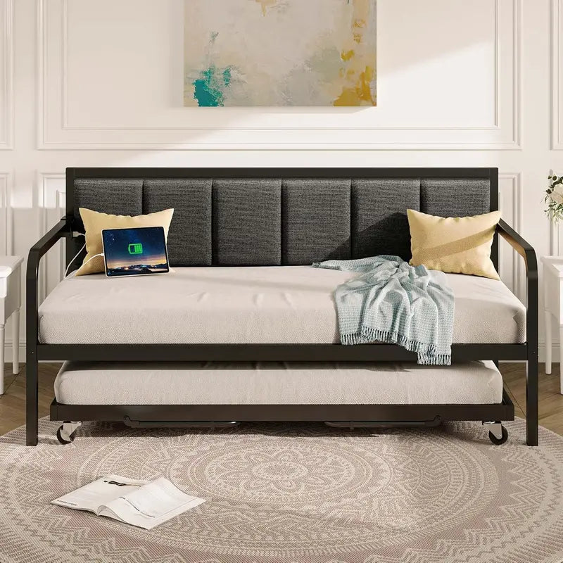 Rolanstar Adjustable Twin Daybed – Modern Charging Station Bed with Integrated LED Lighting