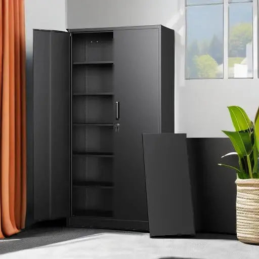 Letaya 71″ Metal Storage Cabinet with Lock, 5 Shelves, Heavy-Duty Steel, for Office/Garage/Home