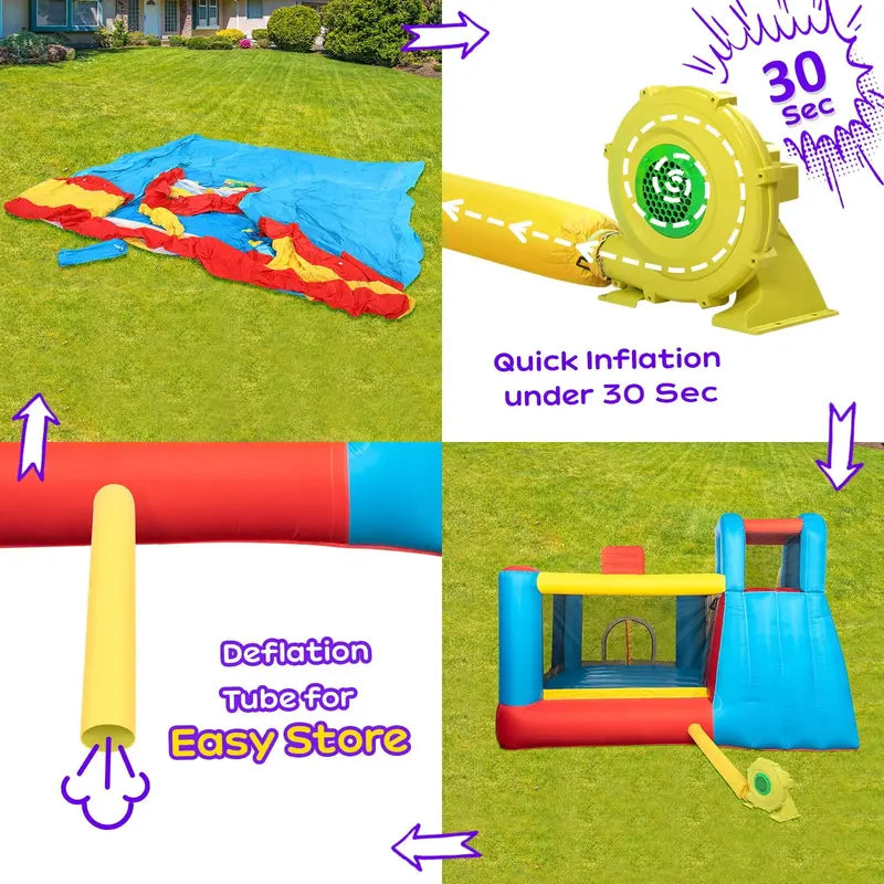 JOYMOR Bounce House Inflatable Bouncing Castle Play Center w/ Air Blower, Jump'n Slide Bouncer, Suitable for Toddler Baby and Little Kids