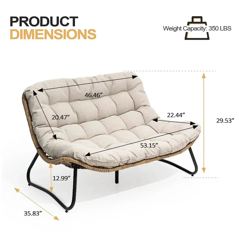 Crestlive All-Weather Outdoor Loveseat – Rattan Weave with Plush Cushions, Beige Patio Sofa